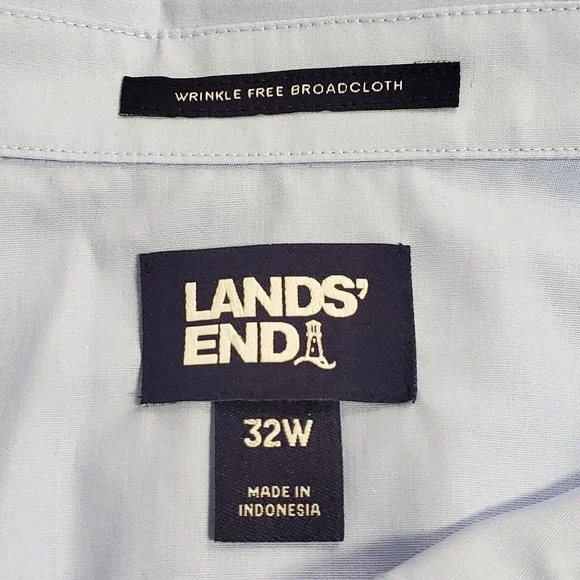 Lands End Womens Wrinkle Free 3/4 Sleeve Button Up Top Size 32W Blue Office - Picture 4 of 11
